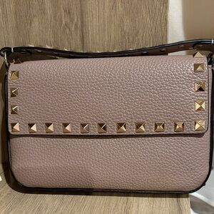 Studded Pink Leather Shoulder Bag